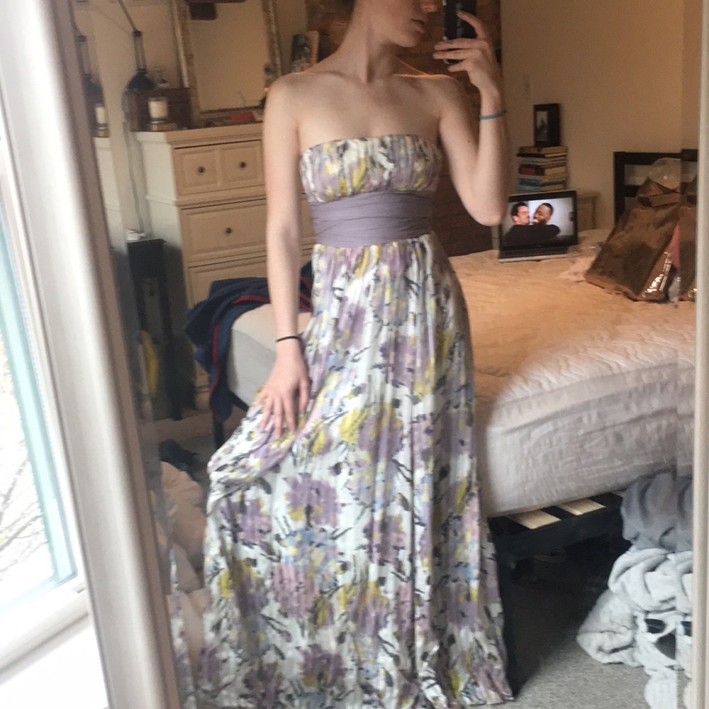BCBGMAXAZRIA floral strapless gown